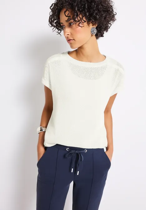 Strick-Look T-Shirt off white