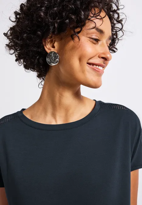 Jersey-Shirt mit Mesh-Detail deepwater blue