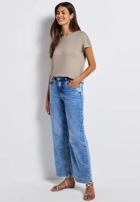 Jersey-Shirt mit Mesh-Detail morning beige