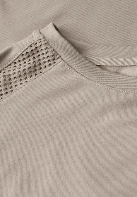 Jersey-Shirt mit Mesh-Detail morning beige