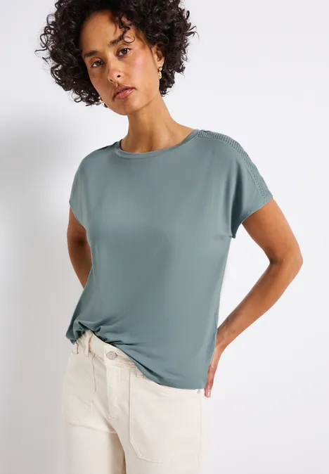 Jersey-Shirt mit Mesh-Detail arona blue