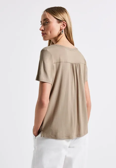 Jersey-Shirt mit Nieten morning beige