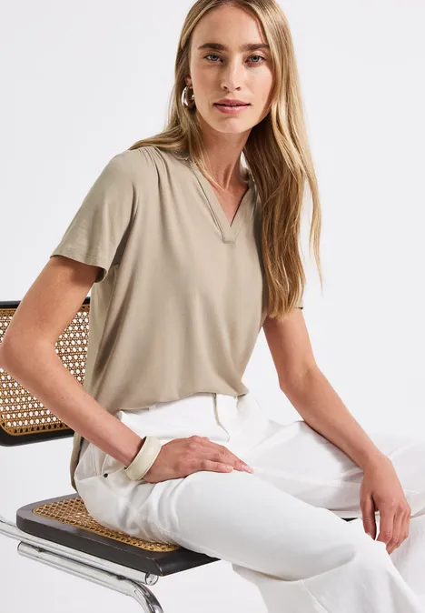 Jersey-Shirt mit Nieten morning beige