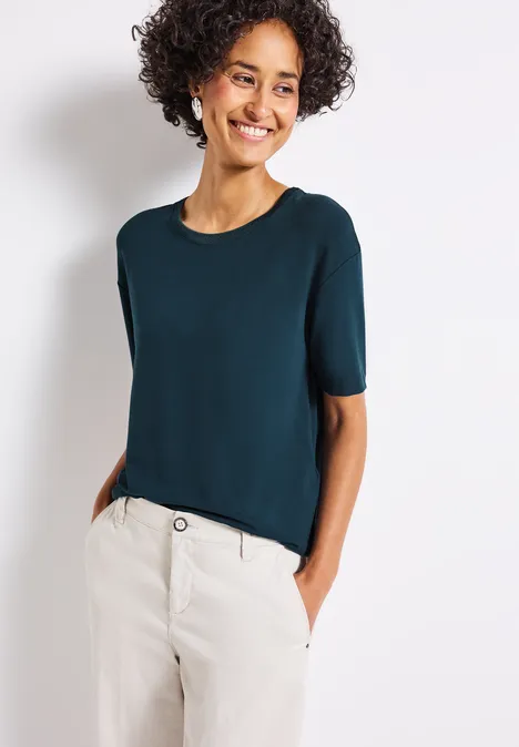 Shirt mit Deko-Ausschnitt tide blue