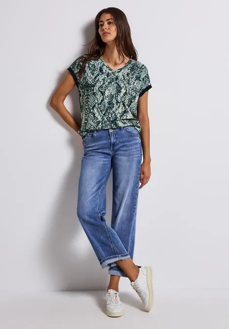 V-Neck Shirt mit Snake Print arona blue