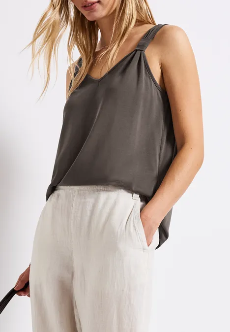 Silk-Look Top mit Knoten nomad brown