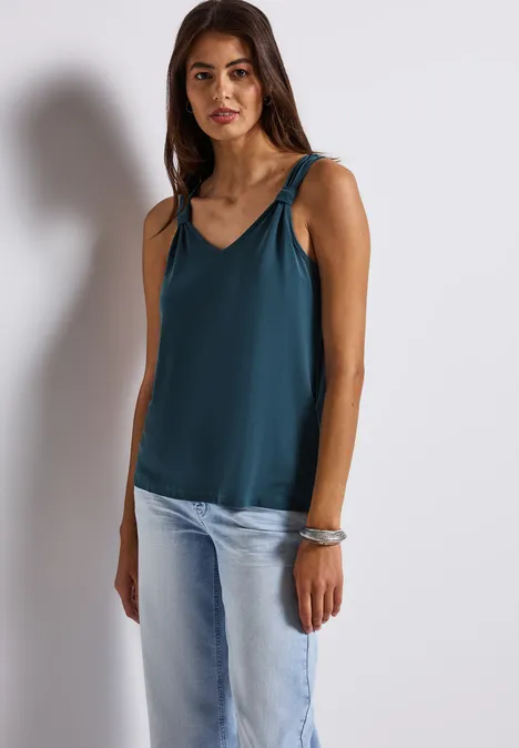Silk-Look Top mit Knoten tide blue