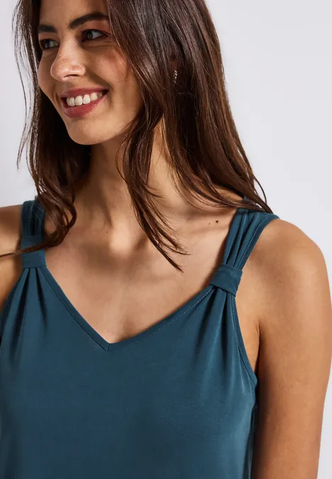 Silk-Look Top mit Knoten tide blue