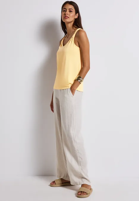 Silk-Look Top mit Knoten buttercream yellow
