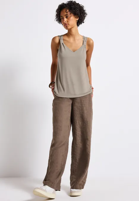 Silk-Look Top mit Knoten morning beige