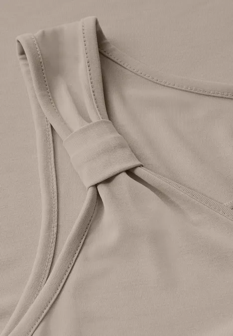 Silk-Look Top mit Knoten morning beige