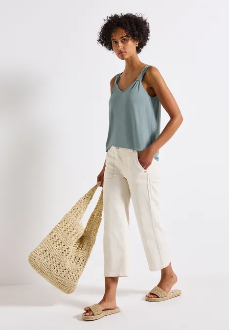 Silk-Look Top mit Knoten arona blue