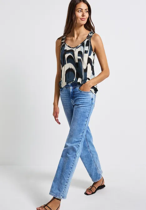 Print Top mit Detail tide blue