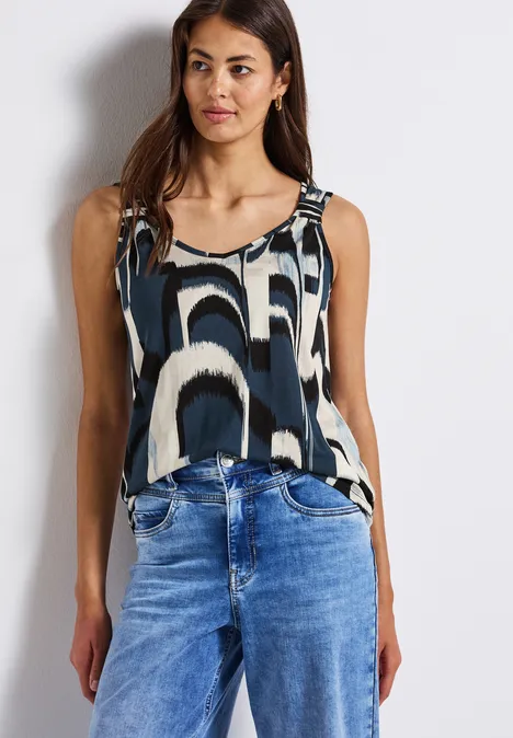 Print Top mit Detail tide blue