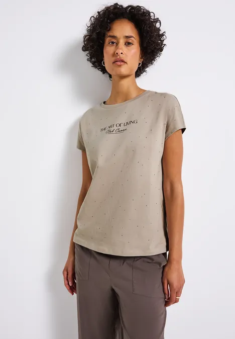 Shirt mit Schmucksteinen morning beige