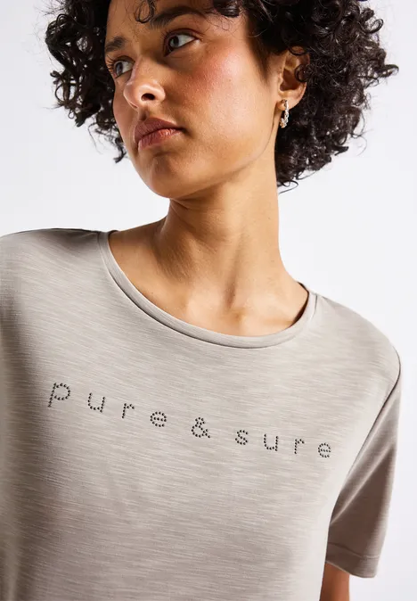 Silk-Look Shirt mit Wording morning beige