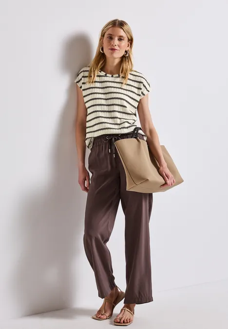 Strick-Look Streifen-Shirt nomad brown