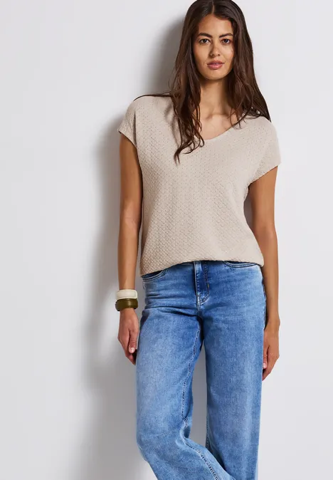 Spitzenshirt smooth sand beige