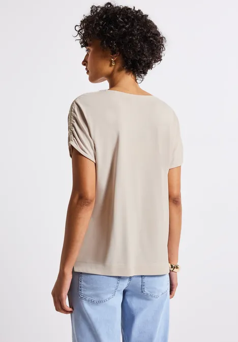 Silk-Look Shirt mit Raffung smooth sand beige