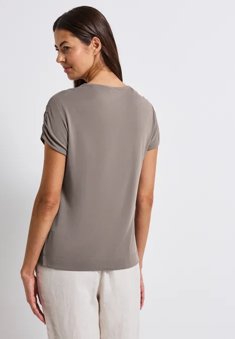 Silk-Look Shirt mit Raffung dark tumbled beige