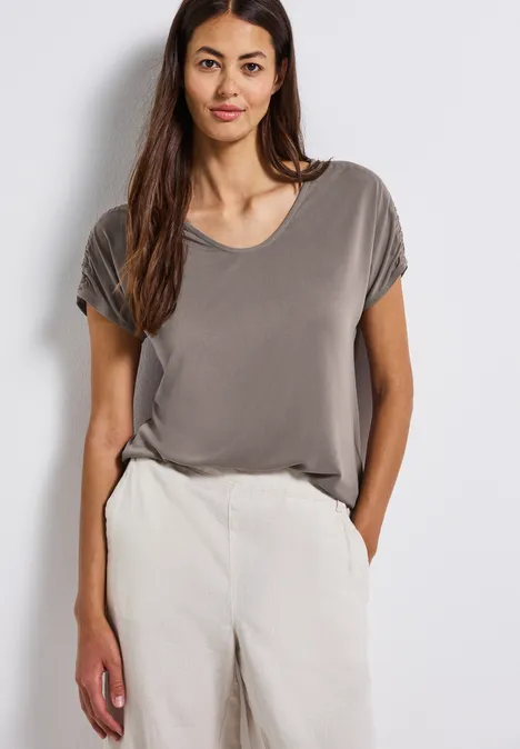 Silk-Look Shirt mit Raffung dark tumbled beige
