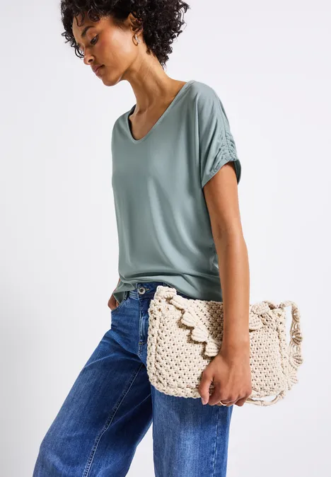 Silk-Look Shirt mit Raffung arona blue