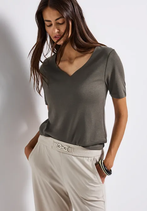 T-Shirt mit Herzausschnitt nomad brown
