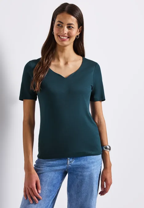 T-Shirt mit Herzausschnitt tide blue