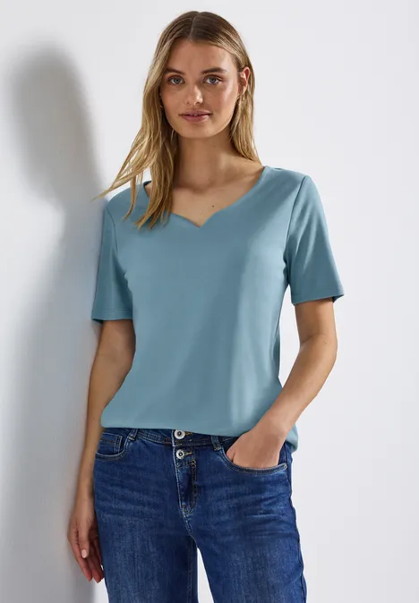 T-Shirt mit Herzausschnitt glacier blue