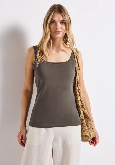 Basic Top mit Square Neck nomad brown