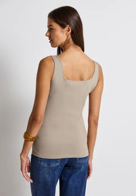 Basic Top mit Square Neck morning beige