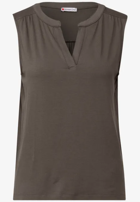 Split Neck Jersey-Top nomad brown