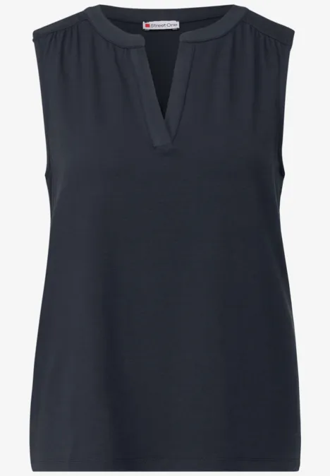 Split Neck Jersey-Top deepwater blue