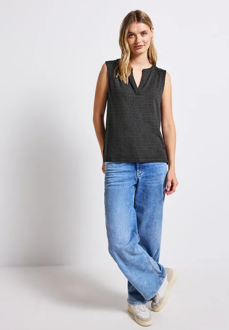 Split Neck Jersey-Top deepwater blue
