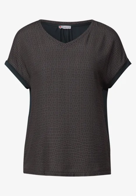 Materialmix V-Neck Shirt deepwater blue