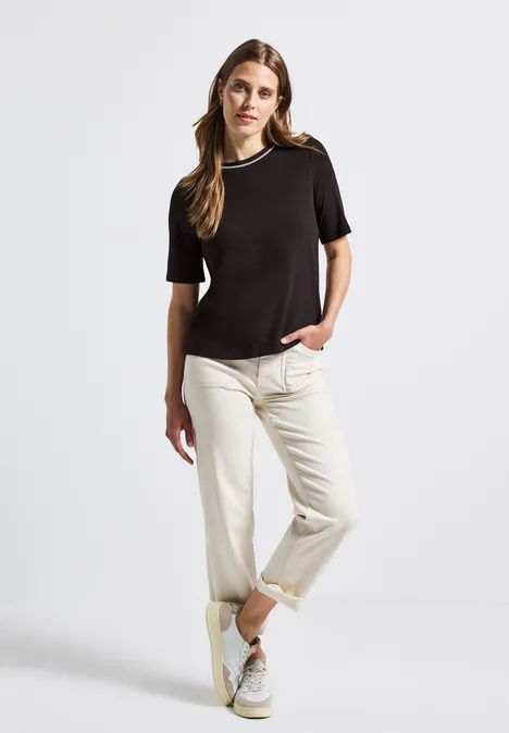 Shirt met geribd detail deep roast brown