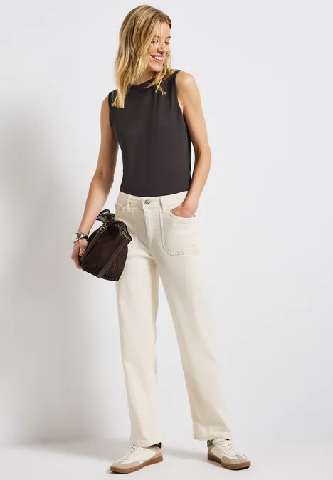 Silk-Look Rippstruktur-Top deep roast brown