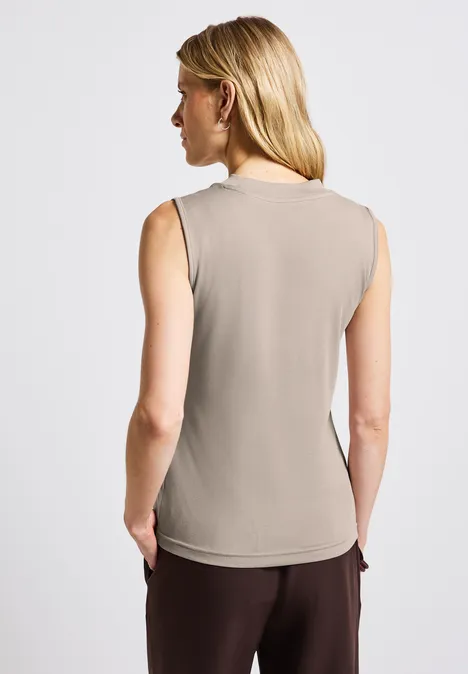 Silk-Look Rippstruktur-Top morning beige