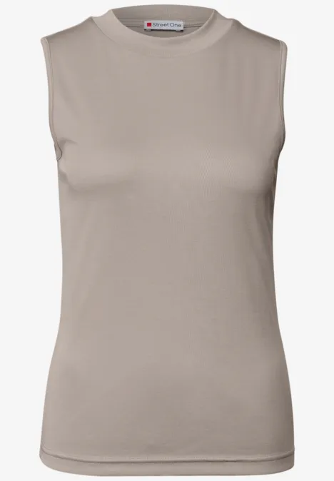 Silk-Look Rippstruktur-Top morning beige