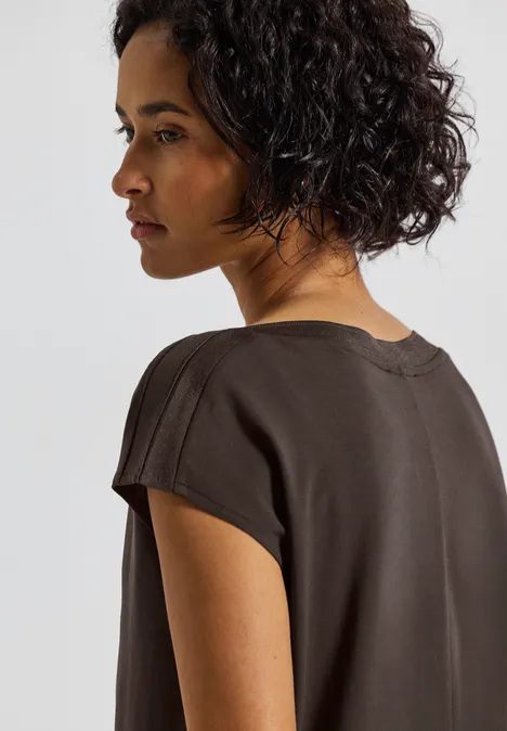Shirt met U-boot en geribd detail deep roast brown