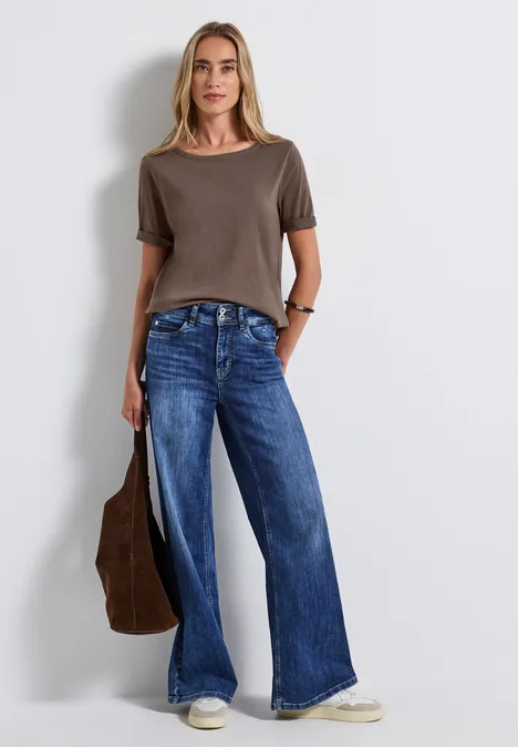 Shirt met boothals silk brown