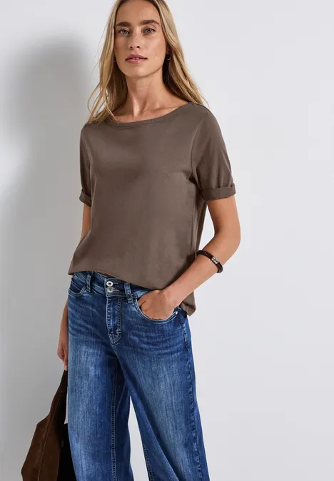 Shirt mit U-Boot-Ausschnitt silk brown