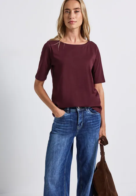 Shirt met boothals wildberry red