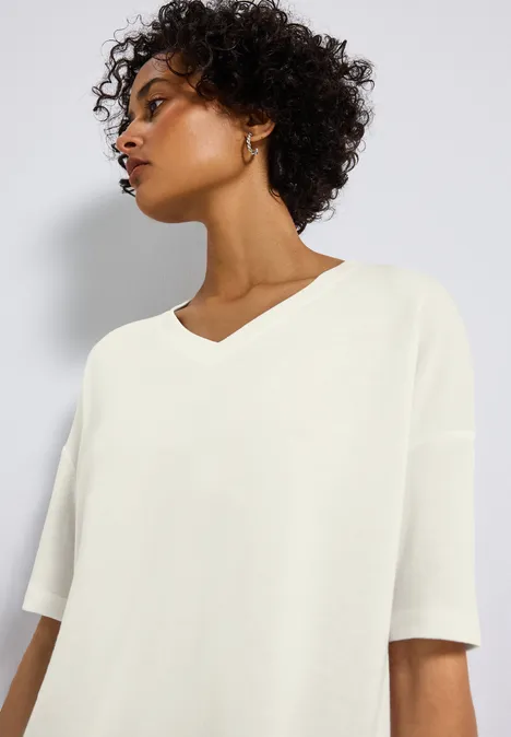 Strick-Look V-Neck T-Shirt off white