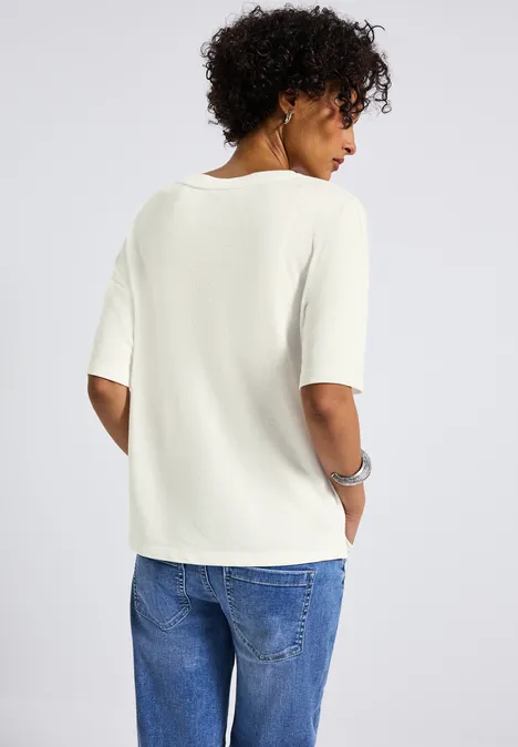 Strick-Look V-Neck T-Shirt off white