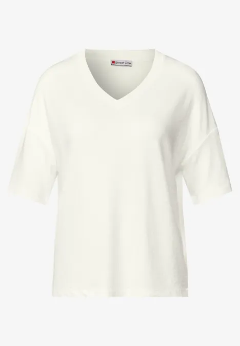 Strick-Look V-Neck T-Shirt off white