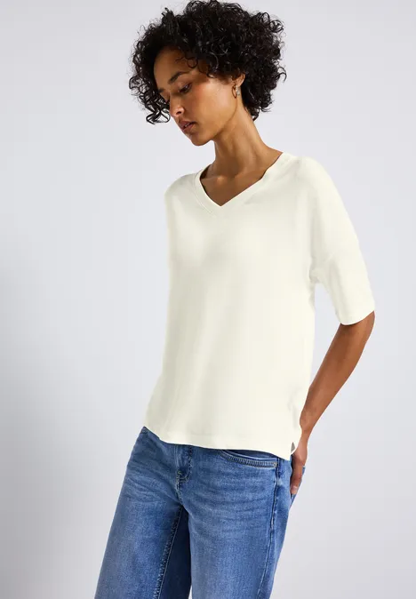 Strick-Look V-Neck T-Shirt off white