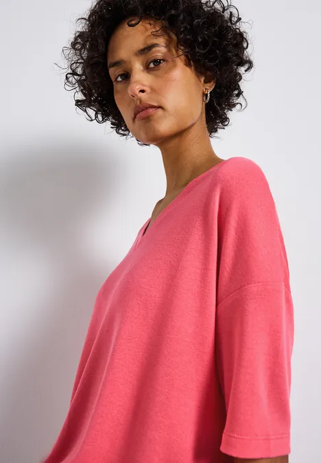 Strick-Look V-Neck T-Shirt almond coral