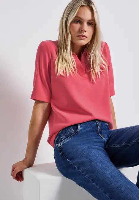 Silk-Look Poloshirt almond coral