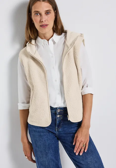 Teddy vest met capuchon tusk cream